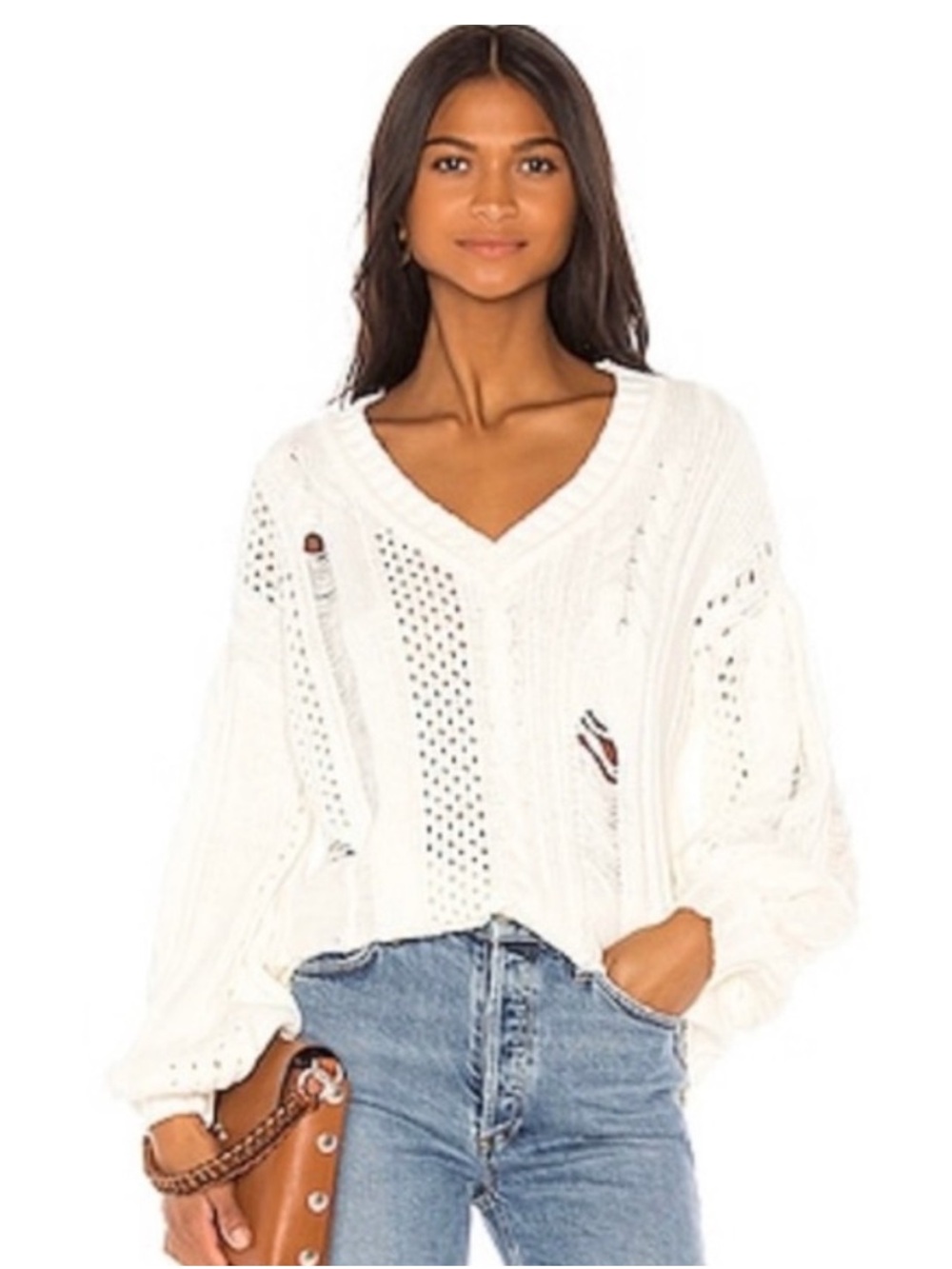 House of Harlow x Revolve  Distressed Cable Knit Sweater Boho Grunge M